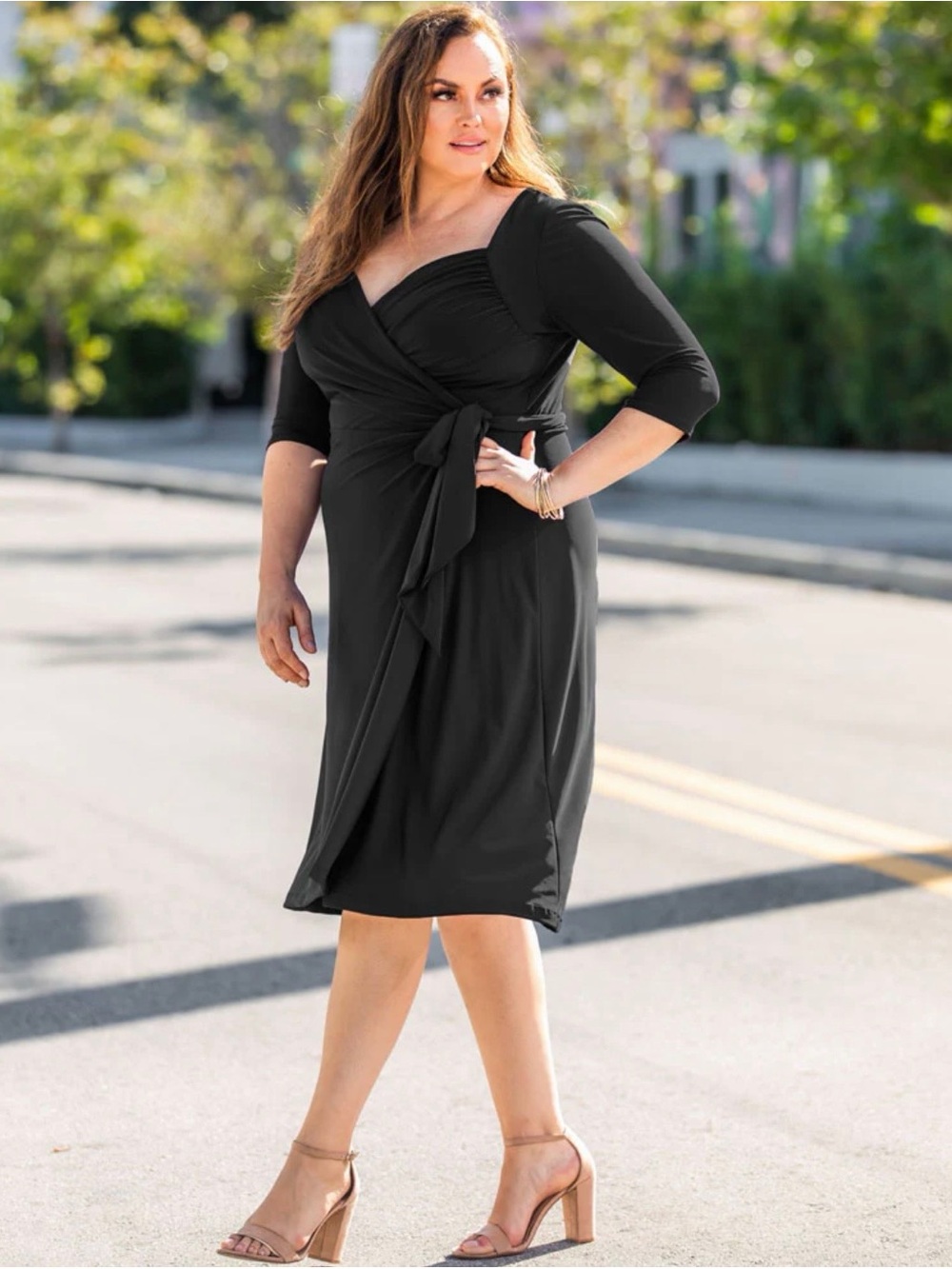 Kiyonna Black Sweetheart Wrapped Midi Dress Plus Size 2X (18-20) NWT